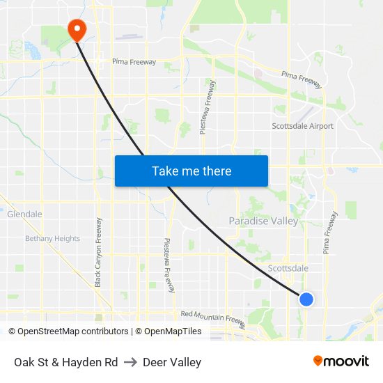 Oak St & Hayden Rd to Deer Valley map