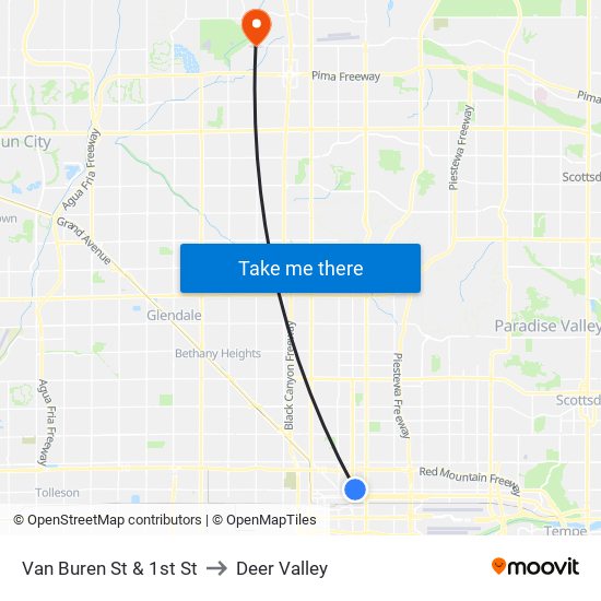 Van Buren St & 1st St to Deer Valley map