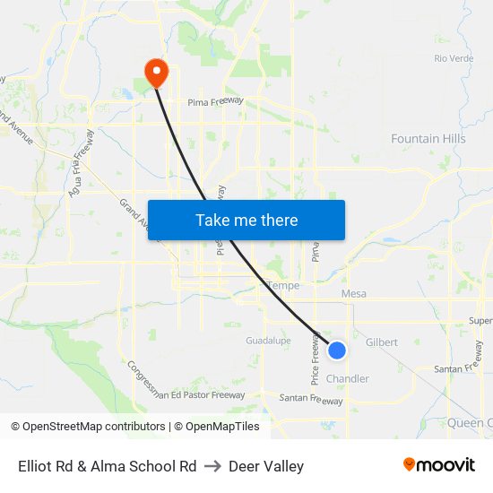 Elliot Rd & Alma School Rd to Deer Valley map