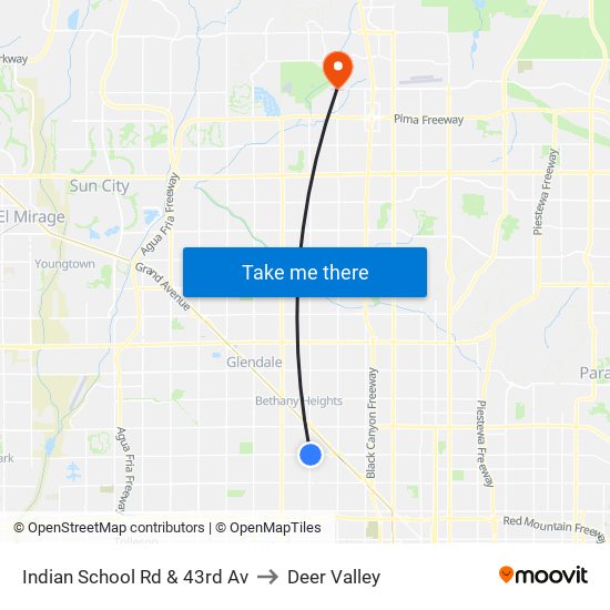 Indian School Rd & 43rd Av to Deer Valley map