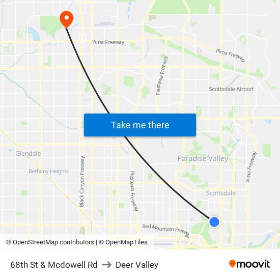 68th St & Mcdowell Rd to Deer Valley map