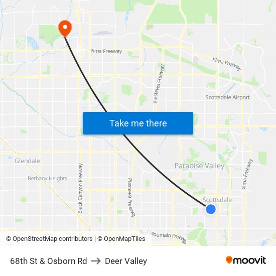 68th St & Osborn Rd to Deer Valley map