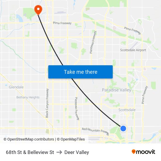 68th St & Belleview St to Deer Valley map