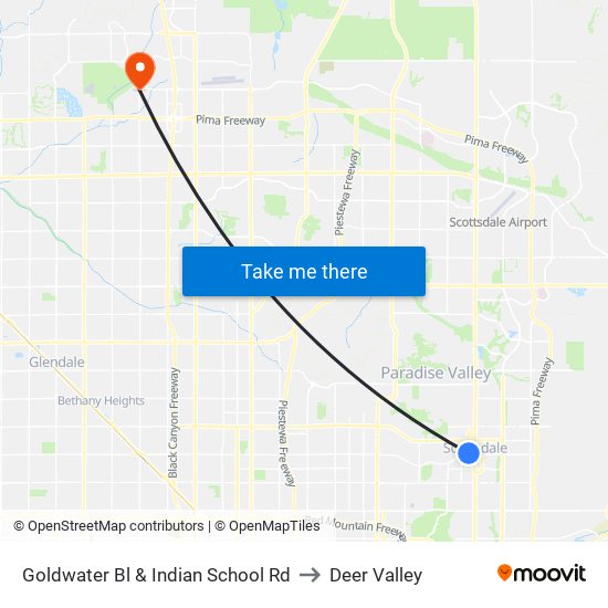 Goldwater Bl & Indian School Rd to Deer Valley map