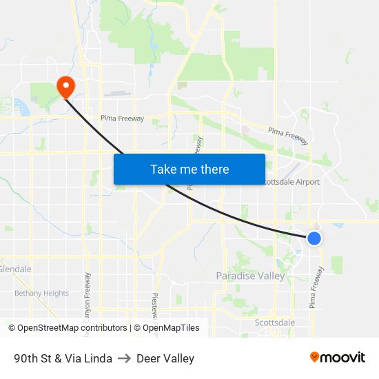 90th St & Via Linda to Deer Valley map