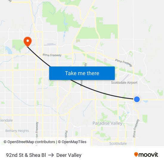 92nd St & Shea Bl to Deer Valley map