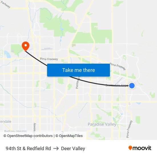 94th St & Redfield Rd to Deer Valley map