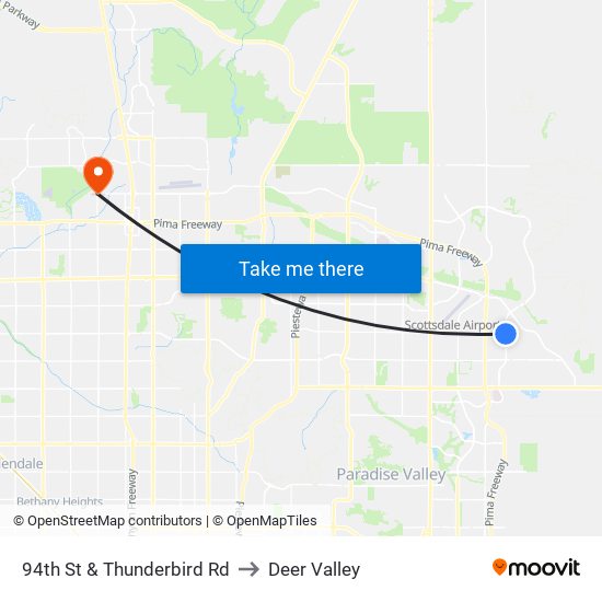 94th St & Thunderbird Rd to Deer Valley map