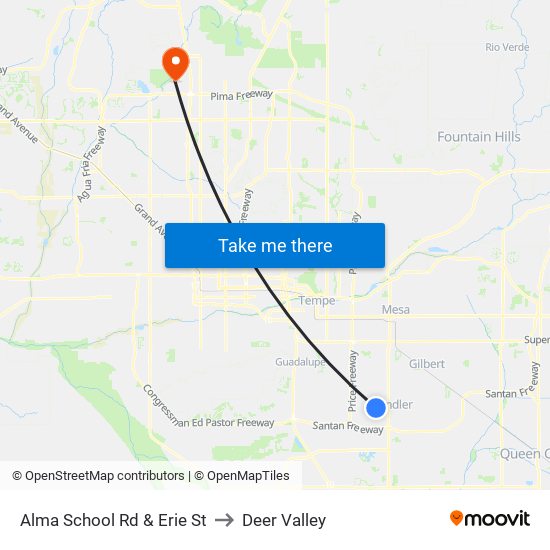 Alma School Rd & Erie St to Deer Valley map