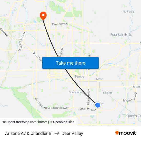 Arizona Av & Chandler Bl to Deer Valley map