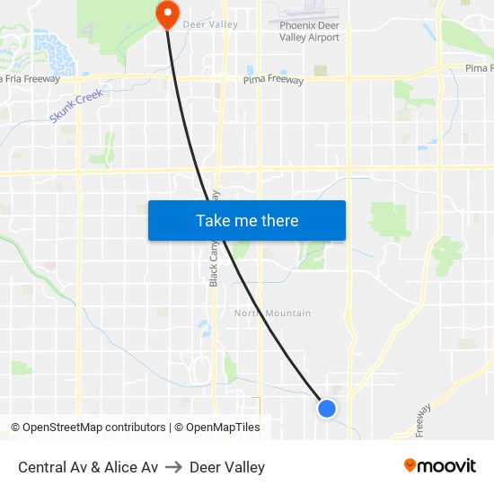 Central Av & Alice Av to Deer Valley map