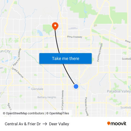 Central Av & Frier Dr to Deer Valley map