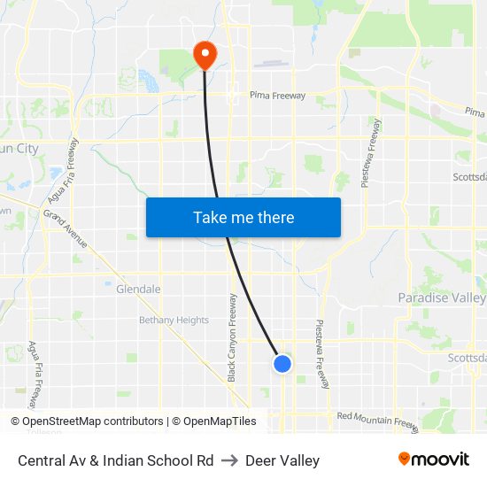 Central Av & Indian School Rd to Deer Valley map