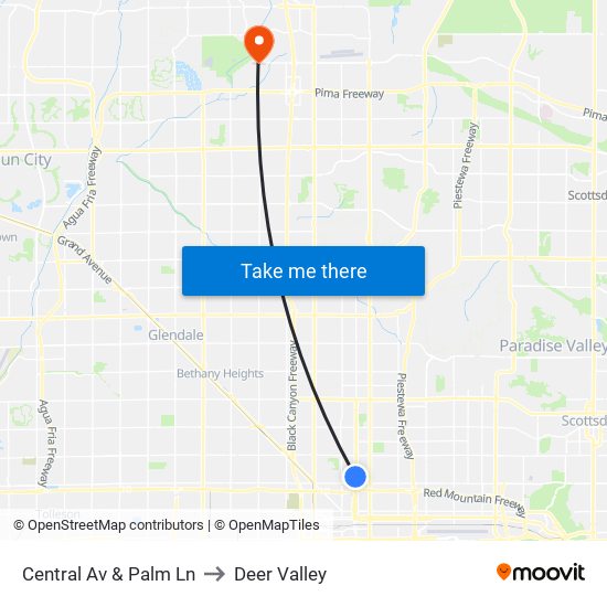 Central Av & Palm Ln to Deer Valley map