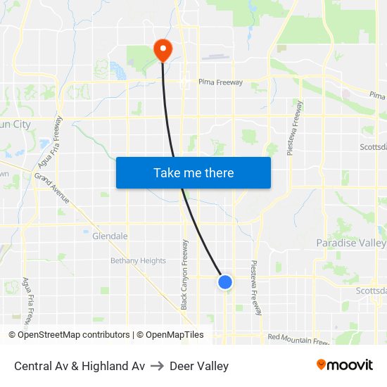 Central Av & Highland Av to Deer Valley map