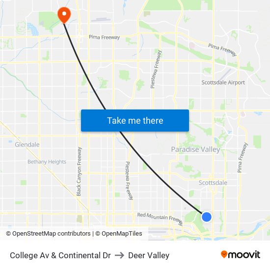 College Av & Continental Dr to Deer Valley map