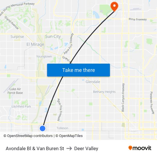 Avondale Bl & Van Buren St to Deer Valley map