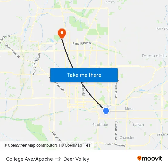 College Ave/Apache to Deer Valley map