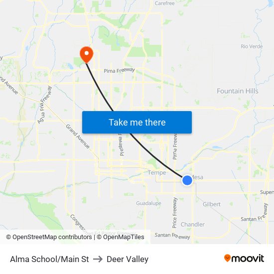 Alma School/Main St to Deer Valley map