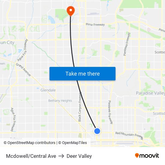 Mcdowell/Central Ave to Deer Valley map