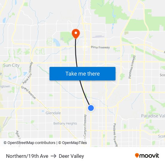 Northern/19th Ave to Deer Valley map