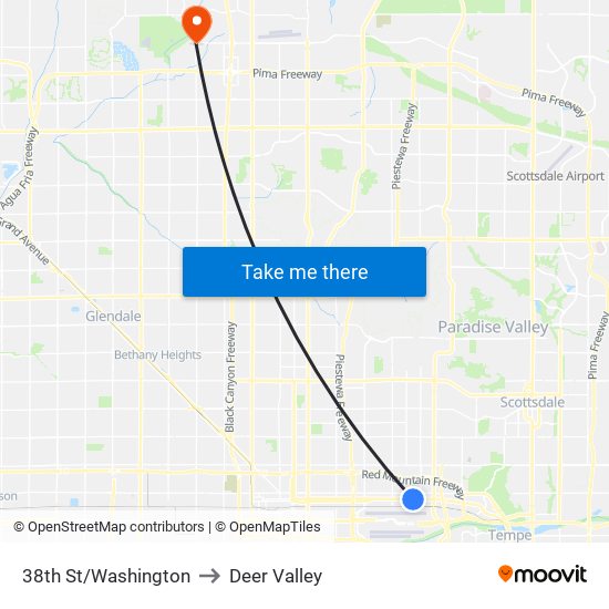 38th St/Washington to Deer Valley map