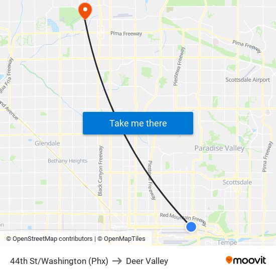 44th St/Washington (Phx) to Deer Valley map