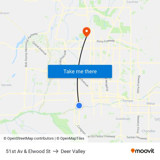 51st Av & Elwood St to Deer Valley map