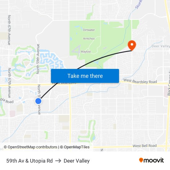 59th Av & Utopia Rd to Deer Valley map