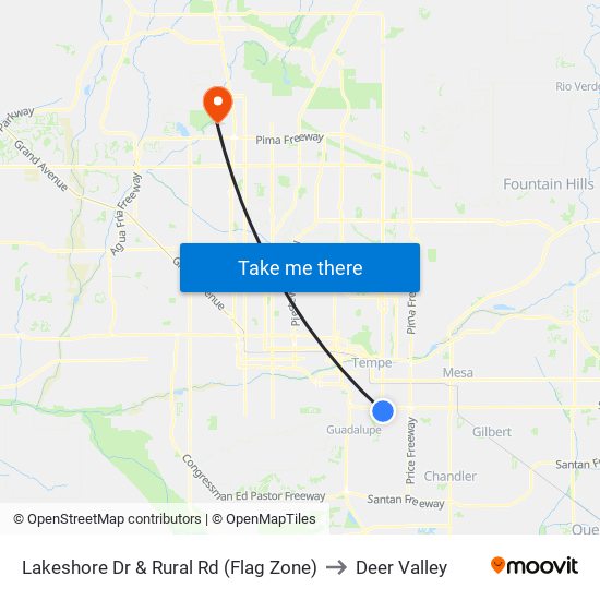 Lakeshore Dr & Rural Rd (Flag Zone) to Deer Valley map