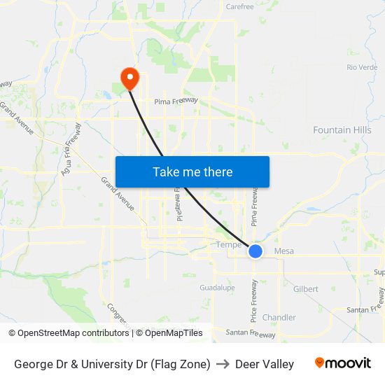 George Dr & University Dr (Flag Zone) to Deer Valley map