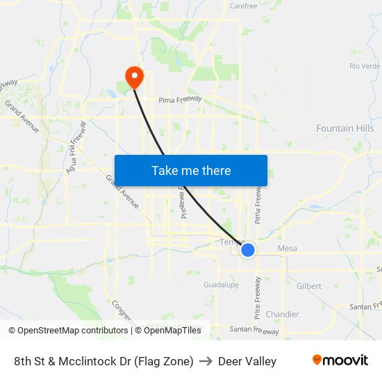 8th St & Mcclintock Dr (Flag Zone) to Deer Valley map