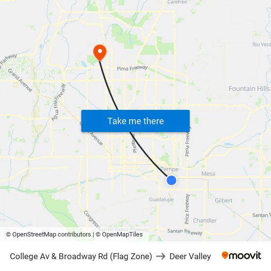 College Av & Broadway Rd (Flag Zone) to Deer Valley map