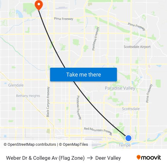 Weber Dr & College Av (Flag Zone) to Deer Valley map