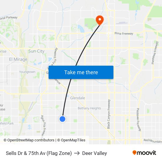 Sells Dr & 75th Av (Flag Zone) to Deer Valley map