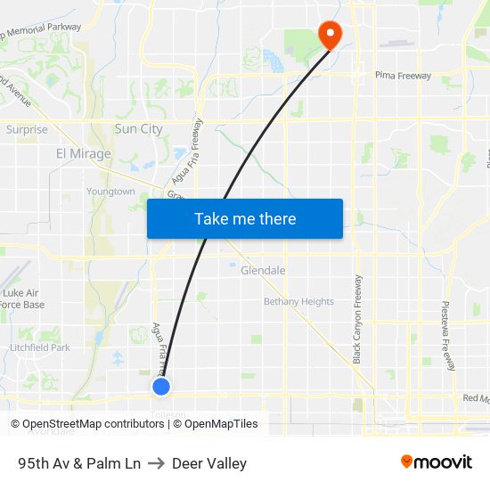 95th Av & Palm Ln to Deer Valley map