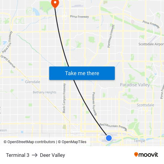 Terminal 3 to Deer Valley map