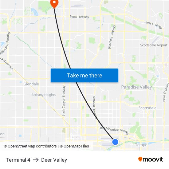 Terminal 4 to Deer Valley map