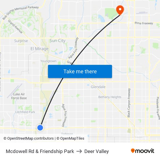 Mcdowell Rd & Friendship Park to Deer Valley map