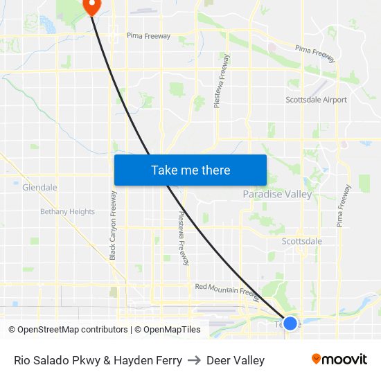 Rio Salado Pkwy & Hayden Ferry to Deer Valley map