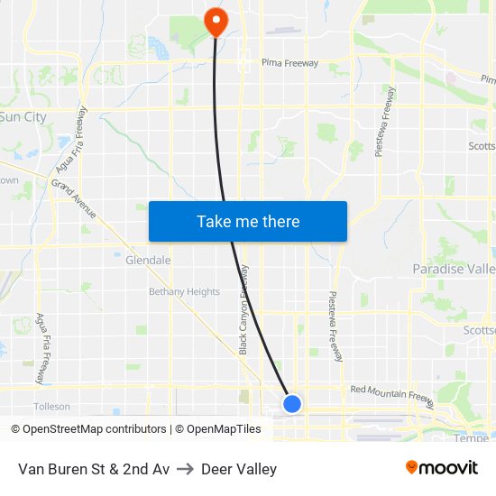 Van Buren St & 2nd Av to Deer Valley map