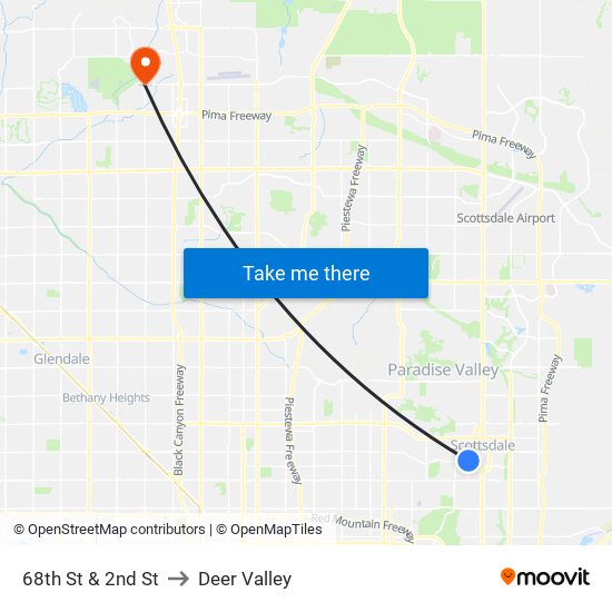 68th St & 2nd St to Deer Valley map