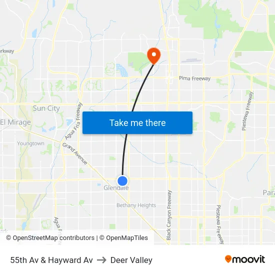 55th Av & Hayward Av to Deer Valley map
