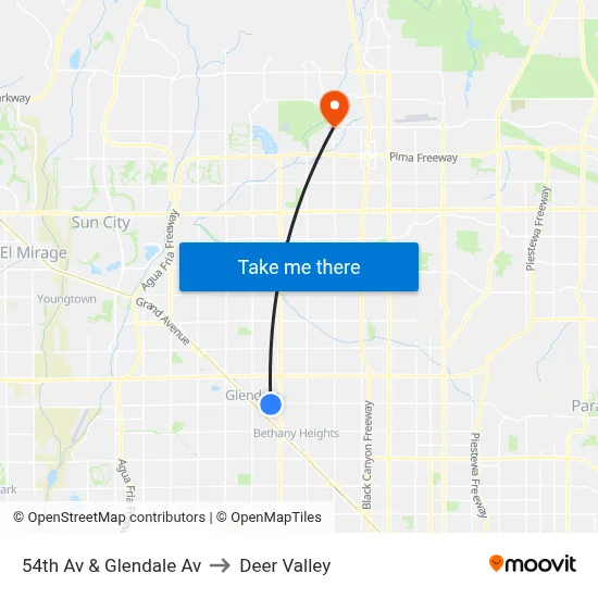 54th Av & Glendale Av to Deer Valley map