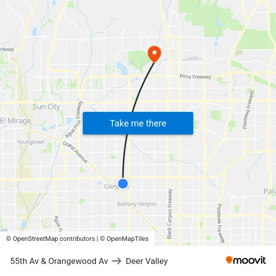 55th Av & Orangewood Av to Deer Valley map
