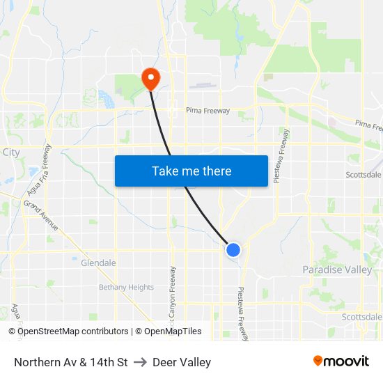 Northern Av & 14th St to Deer Valley map