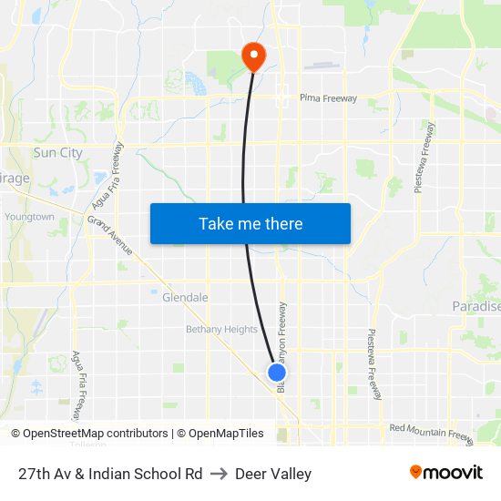 27th Av & Indian School Rd to Deer Valley map