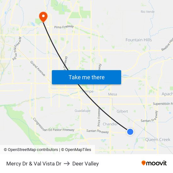 Mercy Dr & Val Vista Dr to Deer Valley map