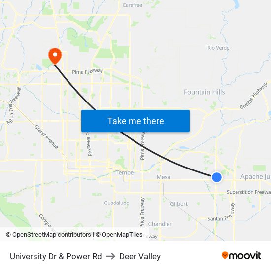 University Dr & Power Rd to Deer Valley map
