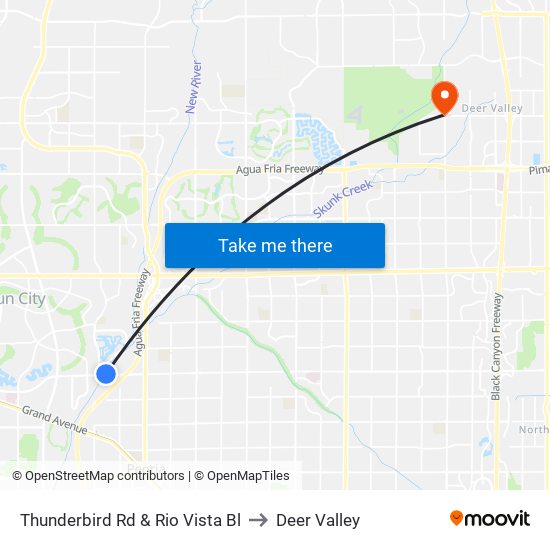 Thunderbird Rd & Rio Vista Bl to Deer Valley map